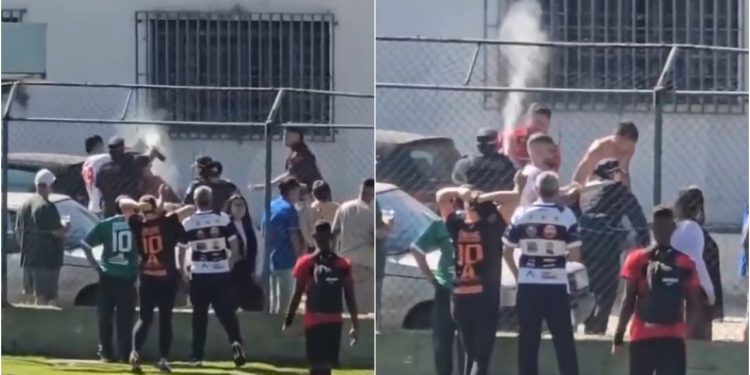 Torcedores invadem vestiário de atletas e provocam briga generalizada em estádio de Votorantim; vídeo